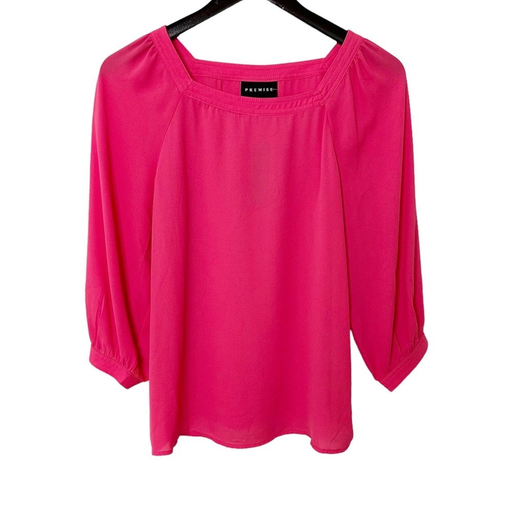 PREMISE- Lightweight 3/4” Sleeve Silky Square neck Top - Picture 2 of 7